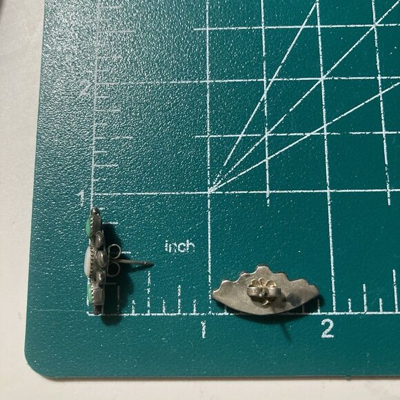 VTG Zuni Sterling Silver 925 Earrings Turquoise MOP Petit Point Native American - Picture 11 of 11